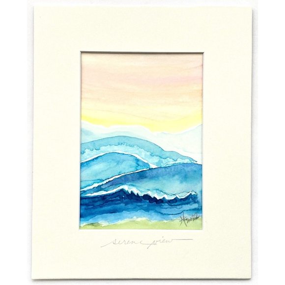 Serene View - Original Wall Art Watercolor Painting Matted Frame Ready 8”x10” - Picture 2 of 5